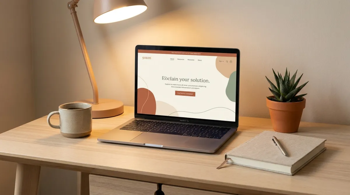 A fast-loading website on a mobile phone held in hand, modern office background